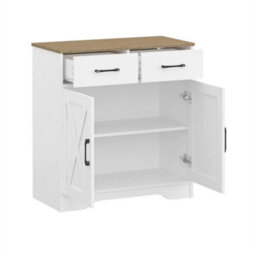 2 Doors 2 Drawers / White Storage Console Cabinet With Wooden Top Farmhouse Sideboard - thumbnail 3