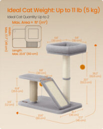 LEDREM Cat Scratching Post With Bed, Cat Scratcher With Perch, Self-Groomer, Small Cat Tree For Indoor Cats, Light Gray - thumbnail 6