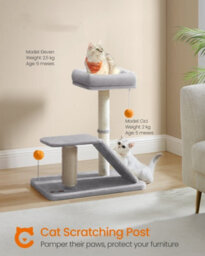 LEDREM Cat Scratching Post With Bed, Cat Scratcher With Perch, Self-Groomer, Small Cat Tree For Indoor Cats, Light Gray - thumbnail 3
