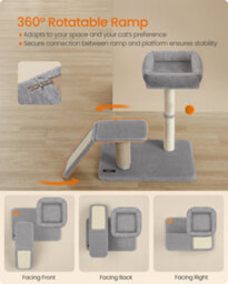 LEDREM Cat Scratching Post With Bed, Cat Scratcher With Perch, Self-Groomer, Small Cat Tree For Indoor Cats, Light Gray - thumbnail 5