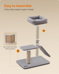 LEDREM Cat Scratching Post With Bed, Cat Scratcher With Perch, Self-Groomer, Small Cat Tree For Indoor Cats, Light Gray - thumbnail 7