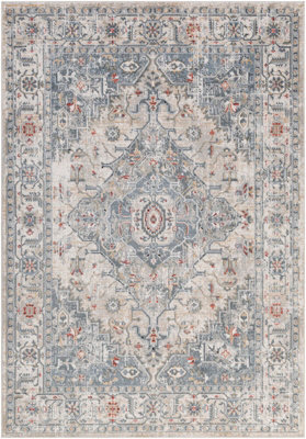 Livabliss Jolie-Vintage Blue Grey Ivory Burgundy Traditional Boho Living Dining Bedroom Rug 200 X 275 Cm Easy Care, Non Shedding - image 1