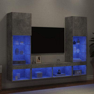 Berkfield 5 Piece Tv Wall Units With Led Concrete Grey Engineered Wood - image 1
