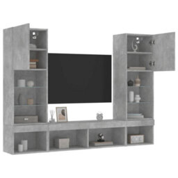 Berkfield 5 Piece Tv Wall Units With Led Concrete Grey Engineered Wood - thumbnail 5