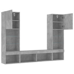 Berkfield 5 Piece Tv Wall Units With Led Concrete Grey Engineered Wood - thumbnail 6