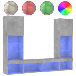 Berkfield 5 Piece Tv Wall Units With Led Concrete Grey Engineered Wood - thumbnail 2