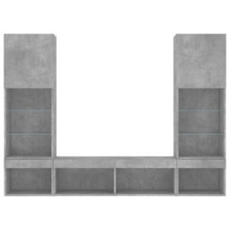Berkfield 5 Piece Tv Wall Units With Led Concrete Grey Engineered Wood - thumbnail 7