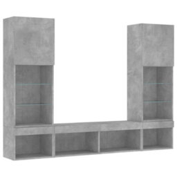 Berkfield 5 Piece Tv Wall Units With Led Concrete Grey Engineered Wood - thumbnail 3