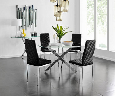 Furniturebox Uk Novara 120Cm Round Dining Table And 4 Black Velvet Milan Chairs - image 1