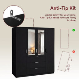 Lassic Vida Designs Trega 4 Door 3 Drawer Mirrored Wardrobe, Black - thumbnail 9