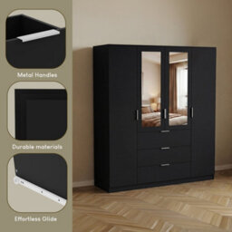 Lassic Vida Designs Trega 4 Door 3 Drawer Mirrored Wardrobe, Black - thumbnail 8