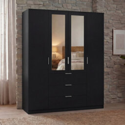 Lassic Vida Designs Trega 4 Door 3 Drawer Mirrored Wardrobe, Black - thumbnail 5
