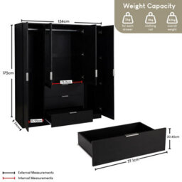 Lassic Vida Designs Trega 4 Door 3 Drawer Mirrored Wardrobe, Black - thumbnail 4