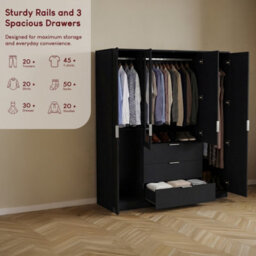 Lassic Vida Designs Trega 4 Door 3 Drawer Mirrored Wardrobe, Black - thumbnail 7