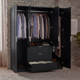 Lassic Vida Designs Trega 4 Door 3 Drawer Mirrored Wardrobe, Black - thumbnail 6