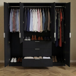 Lassic Vida Designs Trega 4 Door 3 Drawer Mirrored Wardrobe, Black - thumbnail 3