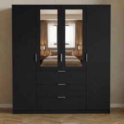 Lassic Vida Designs Trega 4 Door 3 Drawer Mirrored Wardrobe, Black - thumbnail 2