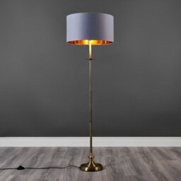 Valuelights Belmont Traditional Antique Brass Sconce Floor Lamp With Grey Gold Drum Shade - thumbnail 2