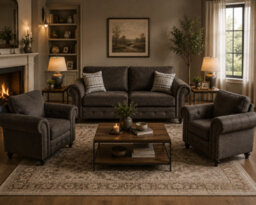 SC FURNITURE LIMITED Dark Grey Fabric 3 Seater Sofa & 2 Armchairs Suite Oldham - thumbnail 1