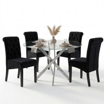 Oira Homes Modern Dining Table Set For 4 Dining Table With 4 Black Velvet Chairs For Dining Room Furniture - image 1