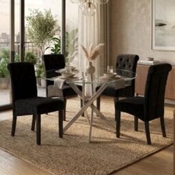 Oira Homes Modern Dining Table Set For 4 Dining Table With 4 Black Velvet Chairs For Dining Room Furniture - thumbnail 2