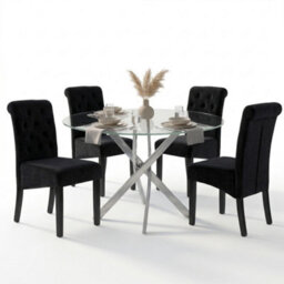 Oira Homes Modern Dining Table Set For 4 Dining Table With 4 Black Velvet Chairs For Dining Room Furniture - thumbnail 1
