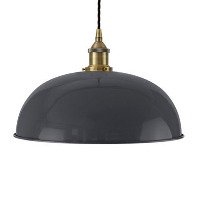 Slate Grey Worcester Painted Dome Pendant Light With Antique Brass Lamp Holder And Black Twisted Cable - Se Home - image 1