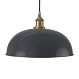 Slate Grey Worcester Painted Dome Pendant Light With Antique Brass Lamp Holder And Black Twisted Cable - Se Home