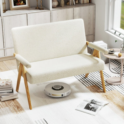 Costway Loveseat Sofa Chair Upholstered Sherpa Couch With Armrests-Beige - image 1