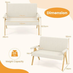 Costway Loveseat Sofa Chair Upholstered Sherpa Couch With Armrests-Beige - thumbnail 2