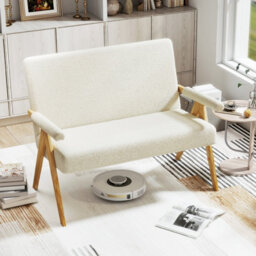 Costway Loveseat Sofa Chair Upholstered Sherpa Couch With Armrests-Beige