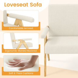 Costway Loveseat Sofa Chair Upholstered Sherpa Couch With Armrests-Beige - thumbnail 4