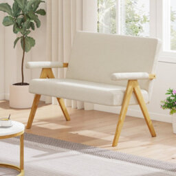 Costway Loveseat Sofa Chair Upholstered Sherpa Couch With Armrests-Beige - thumbnail 8