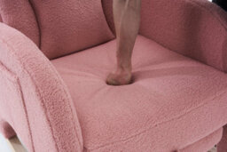 Abrihome Teddy Fabric Foam Upholstered Armchair Rocking Chair With Pull-Out Footrest, Pink - thumbnail 4