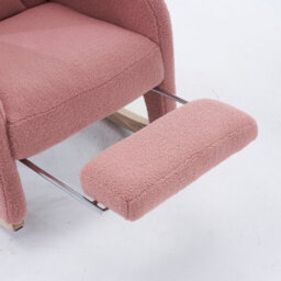 Abrihome Teddy Fabric Foam Upholstered Armchair Rocking Chair With Pull-Out Footrest, Pink - thumbnail 2