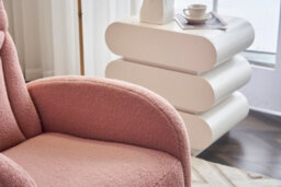 Abrihome Teddy Fabric Foam Upholstered Armchair Rocking Chair With Pull-Out Footrest, Pink - thumbnail 3