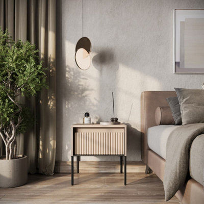 Arte Modern Andmultifunctional  Bedside Cabinet Side Table (H)500mm (W)460mm (D)400mm - Sand Beige With Black Legs - image 1