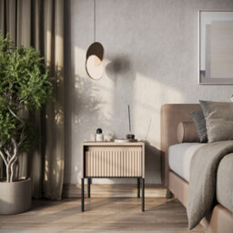 Arte Modern Andmultifunctional  Bedside Cabinet Side Table (H)500mm (W)460mm (D)400mm - Sand Beige With Black Legs