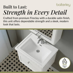 Balterley Swynnerton Traditional Bathroom Wall Hung 1-Drawer Vanity Unit & Fireclay Basin, Satin White, 600mm - thumbnail 4
