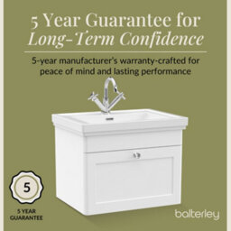 Balterley Swynnerton Traditional Bathroom Wall Hung 1-Drawer Vanity Unit & Fireclay Basin, Satin White, 600mm - thumbnail 6