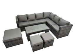 Fimous Outdoor Rattan Oblong Coffee Table Corner Sofa Sets Garden Furniture Set With 3 Stools Dark Grey Mixed - thumbnail 1