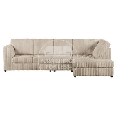 Furnishings For Less UK Luxor Cream Jumbo Cord Large 5 Seater Corner Sofa Long Right Hand Facing - Full Back - image 1