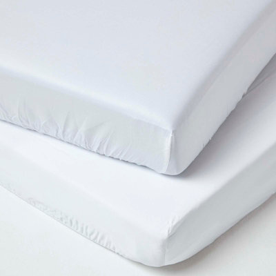 Homescapes White Organic Cotton Cot Bed Fitted Sheets 400 Thread Count, 2 Pack - image 1