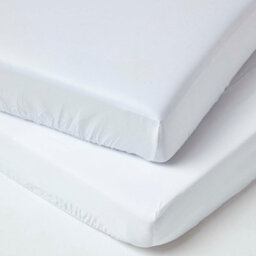 Homescapes White Organic Cotton Cot Bed Fitted Sheets 400 Thread Count, 2 Pack - thumbnail 1