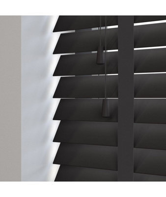 50mm Slat Black Real Wood Venetian Blind With Tapes 120Cm Drop 80Cm Wide - image 1