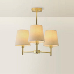 Valuelights Kincaid 3 Arm Brushed Gold Chandelier Ceiling Light With Tapered Shades And Bulbs - thumbnail 6
