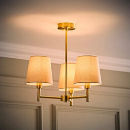 Valuelights Kincaid 3 Arm Brushed Gold Chandelier Ceiling Light With Tapered Shades And Bulbs