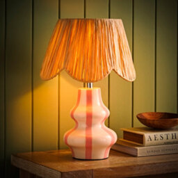 Valuelights Perrie Blush Pink Ceramic Pin Stripe Bedside Table Lamp With Raffia Shade - Led Bulb Included - thumbnail 5