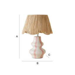 Valuelights Perrie Blush Pink Ceramic Pin Stripe Bedside Table Lamp With Raffia Shade - Led Bulb Included - thumbnail 9