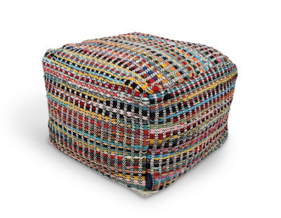 Littens Colour Stripes Handwoven Chunky Cotton Square Pouffe Seat Bean Bag Footstool 50Cm X 50Cm X 35Cm - image 1